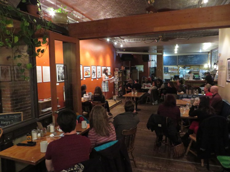 Me performing my fairy tale poems for the wonderful audience at Heartwood Café 